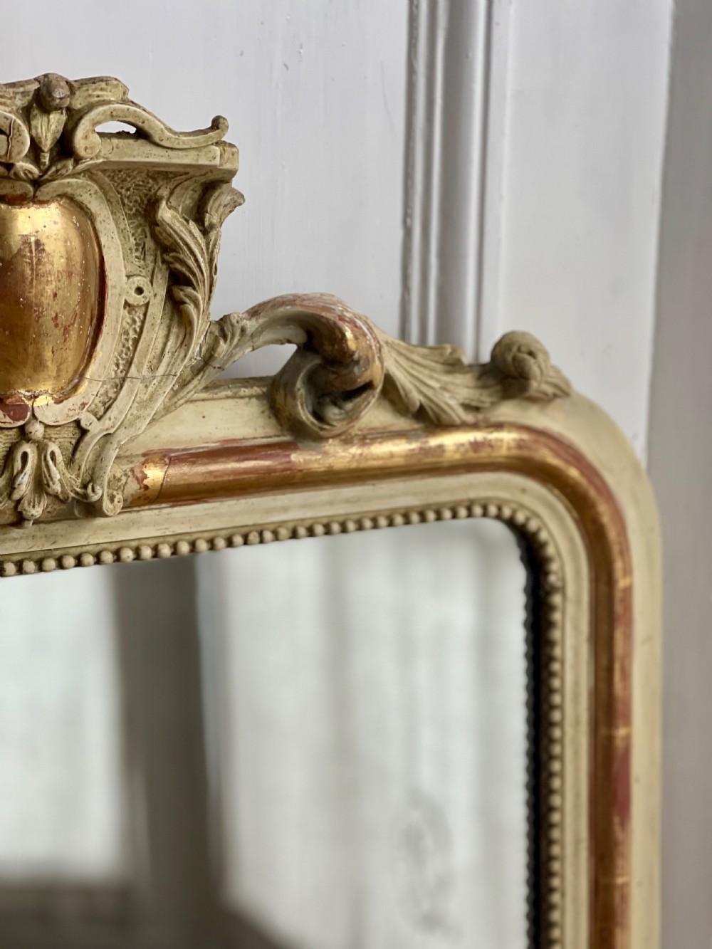 Antique French gilt and bare gesso mirror  View V