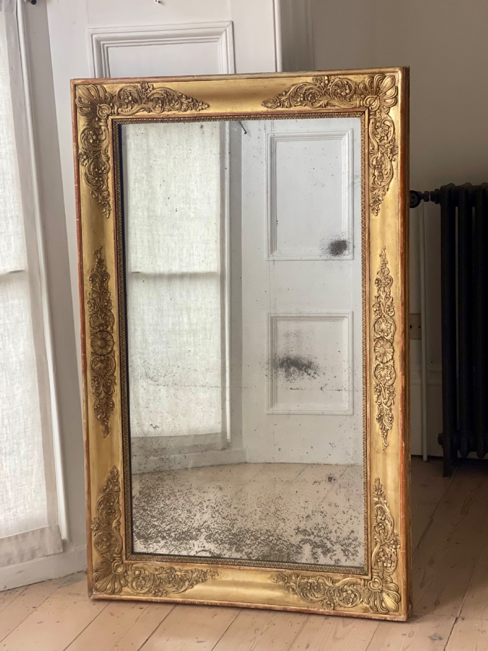  Antique French gilt mirror - foxed mercury glass View XI