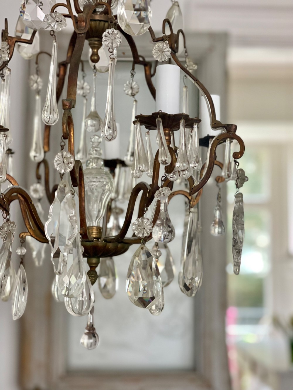 Antique French crystal cage chandelier View IV