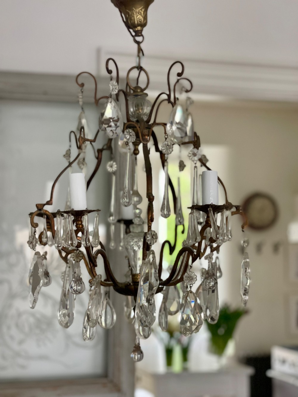 Antique French crystal cage chandelier View V