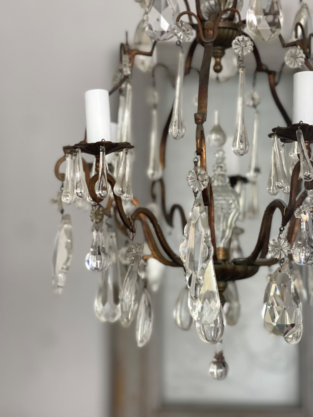 Antique French crystal cage chandelier View VI