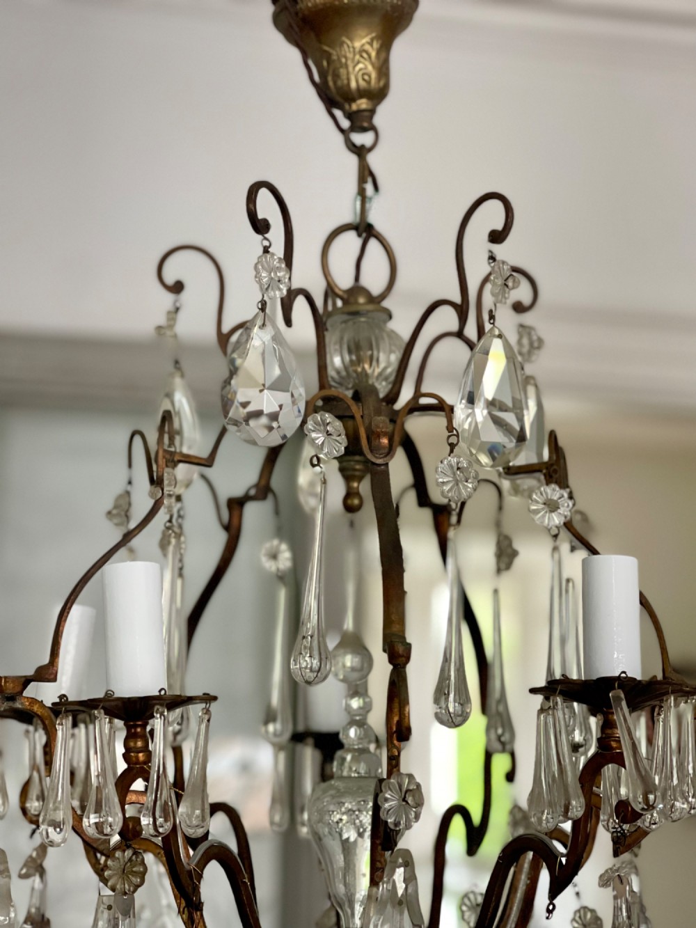 Antique French crystal cage chandelier View VII