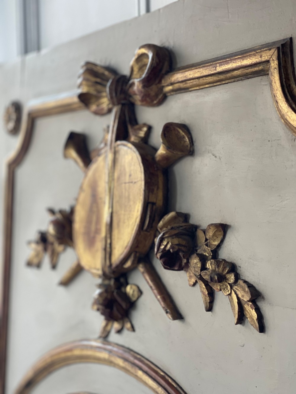 Antique French gilt and painted trumeau mirror View II