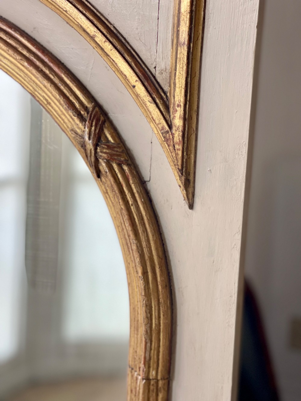 Antique French gilt and painted trumeau mirror View V
