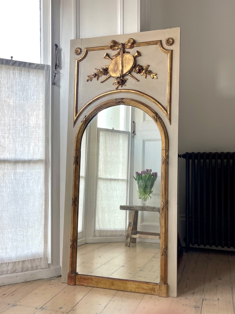 Antique French gilt and painted trumeau mirror View VI