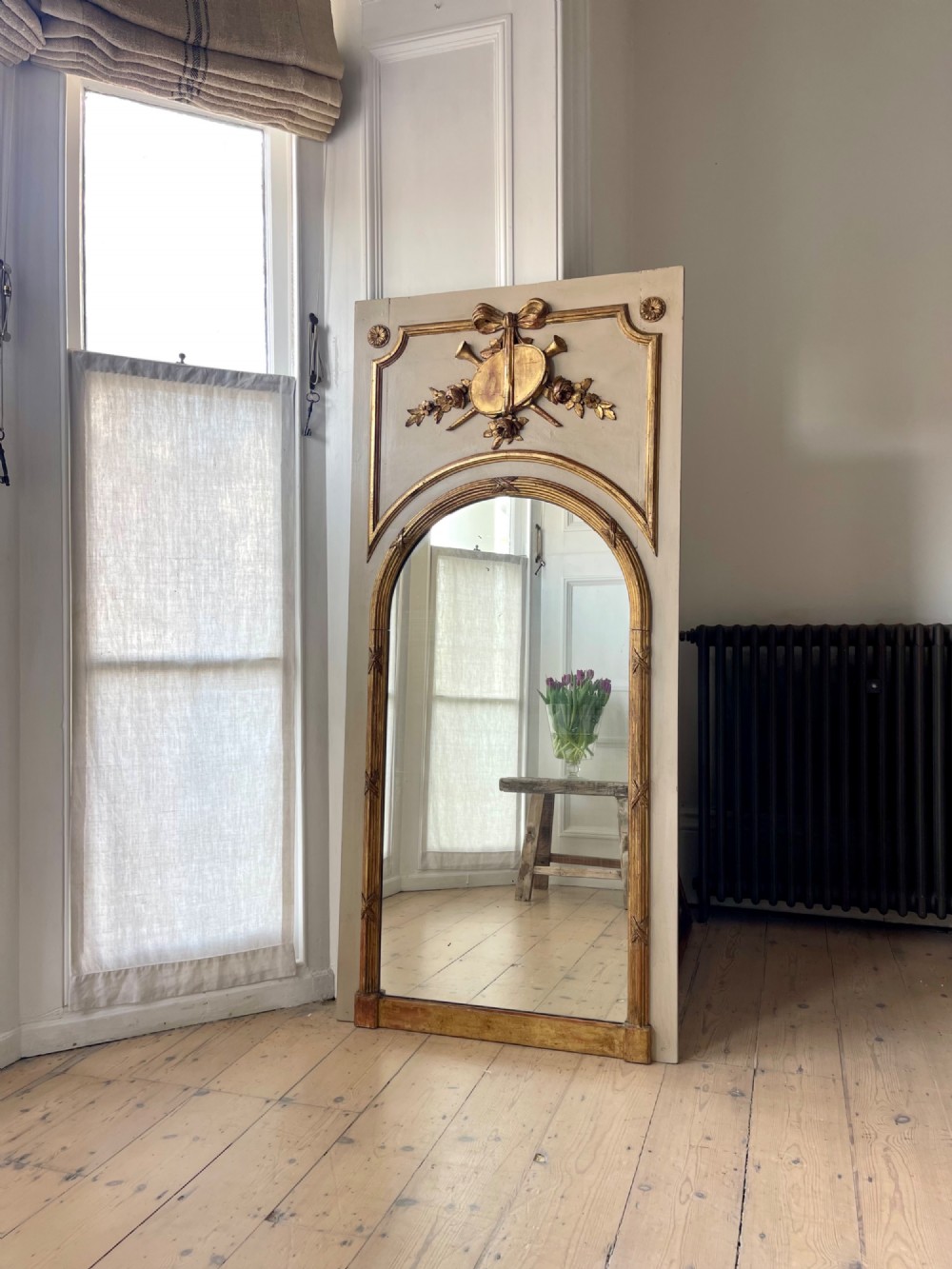 Antique French gilt and painted trumeau mirror View VII