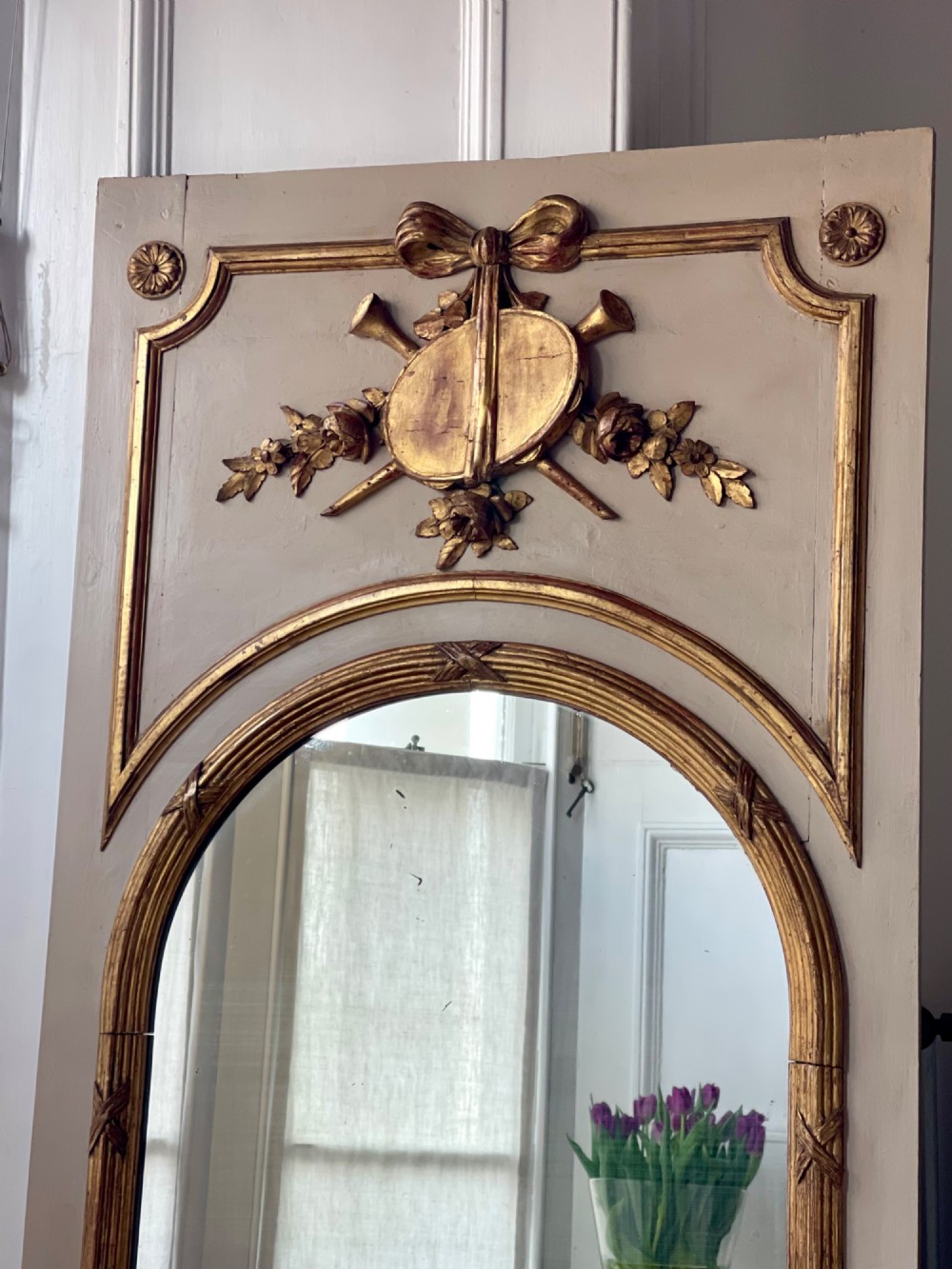 Antique French gilt and painted trumeau mirror View VIII