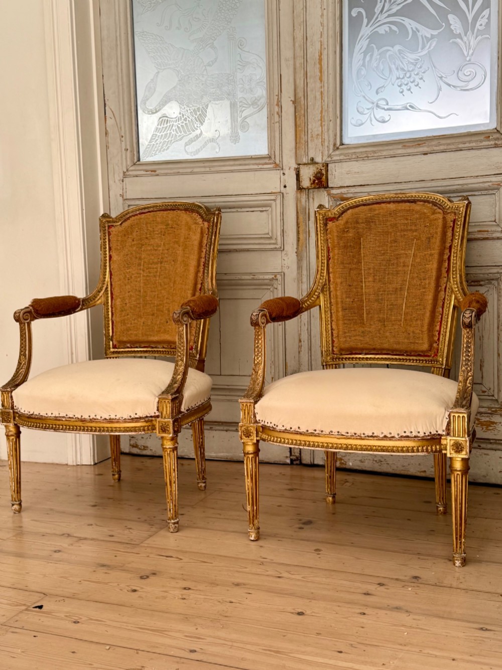 Pair of antique French giltwood armchairs View III