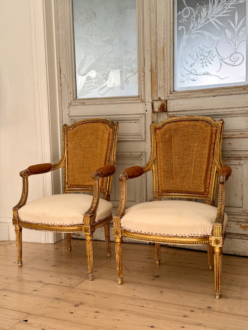 Pair of antique French giltwood armchairs View V