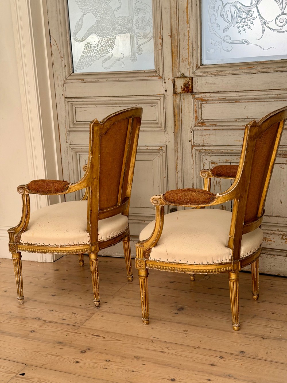 Pair of antique French giltwood armchairs View XI