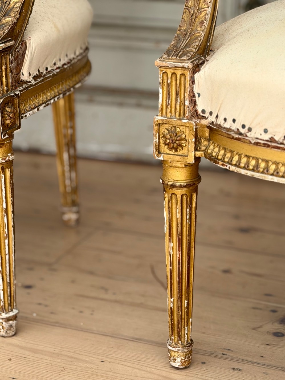 Pair of antique French giltwood armchairs View XII