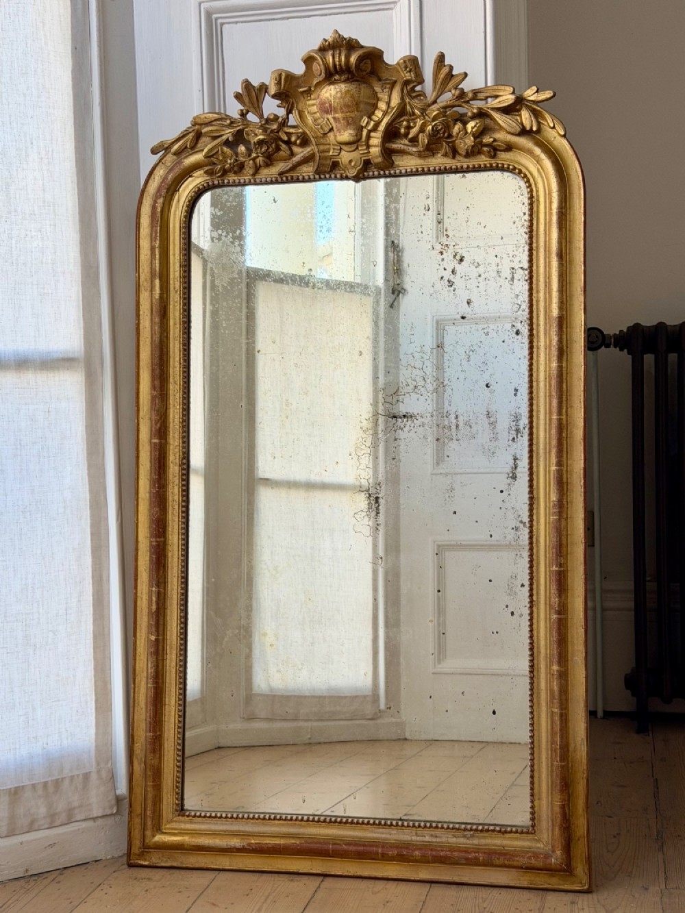 Large antique French gilt mirror - foxed glass