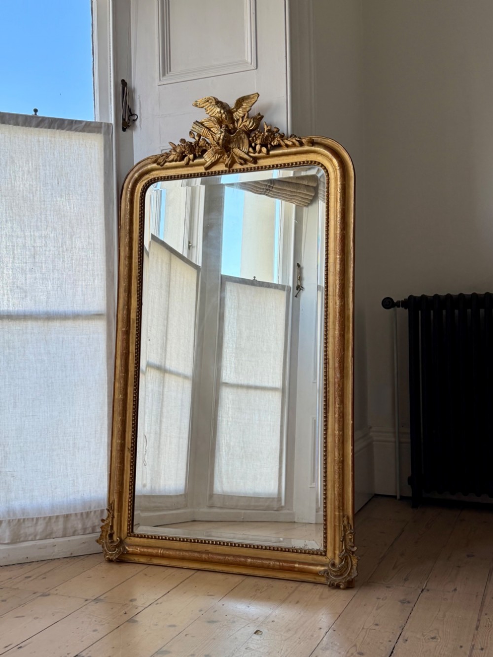 Antique French gilt doves mirror - bevelled glass