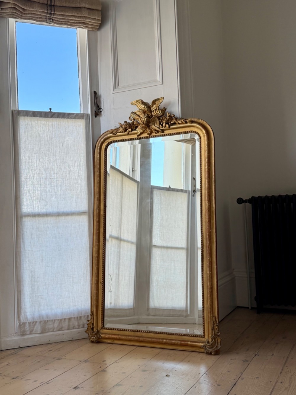 Antique French gilt doves mirror - bevelled glass View II