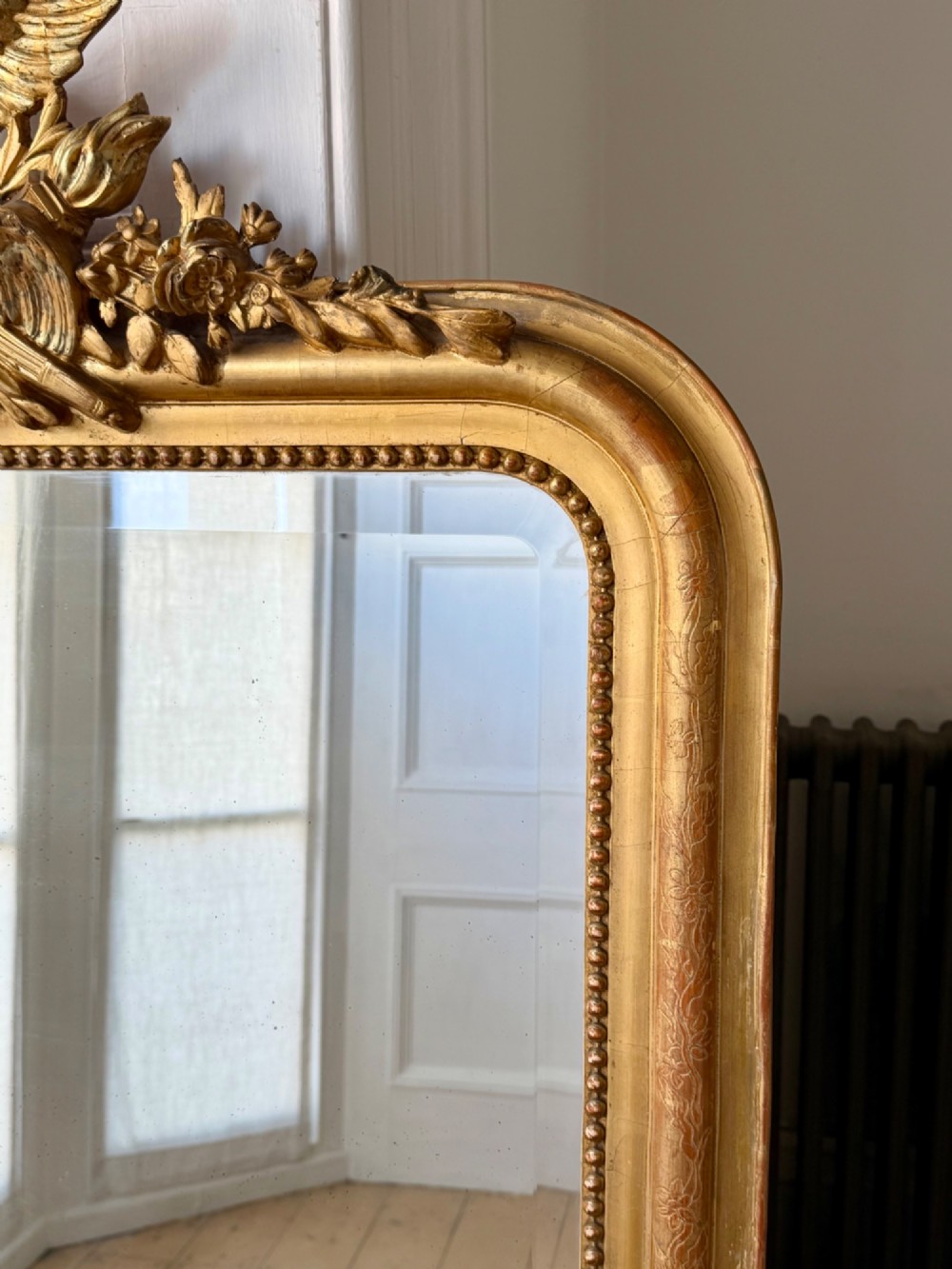 Antique French gilt doves mirror - bevelled glass View III