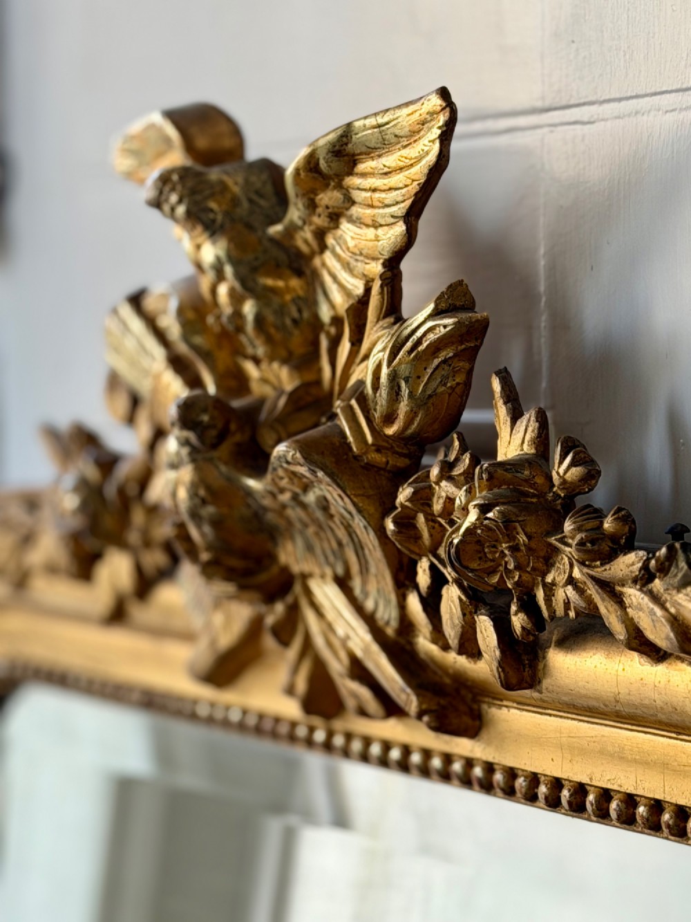 Antique French gilt doves mirror - bevelled glass View IV