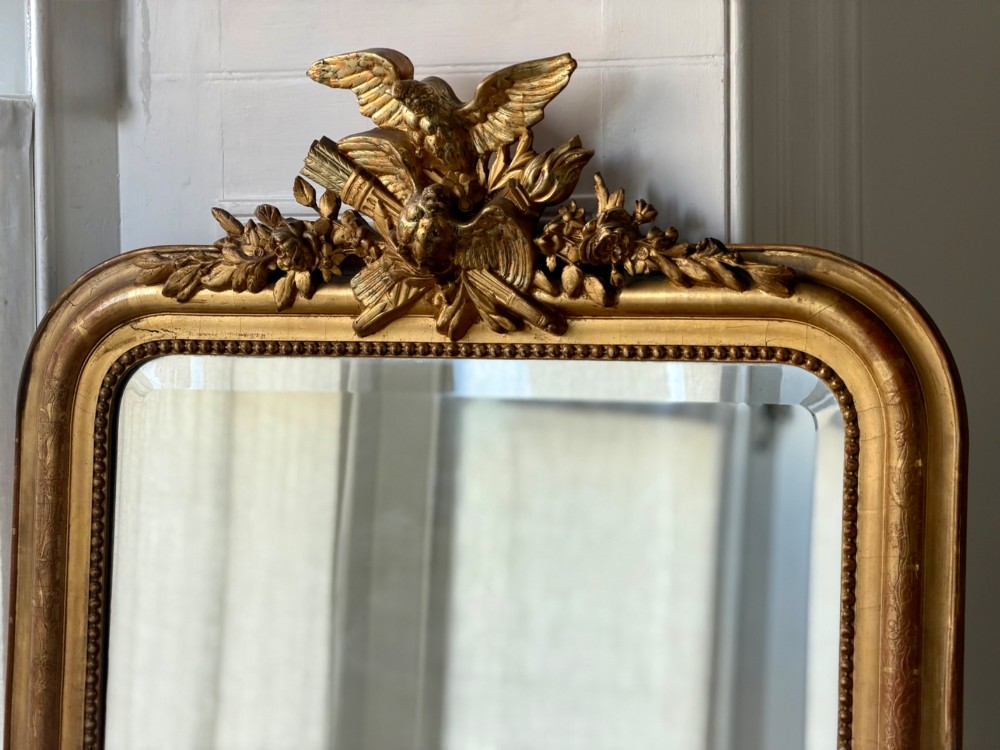 Antique French gilt doves mirror - bevelled glass View VII