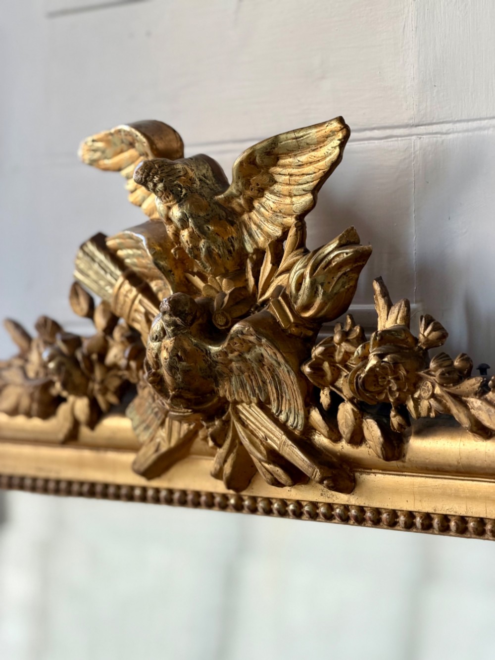 Antique French gilt doves mirror - bevelled glass View VIII