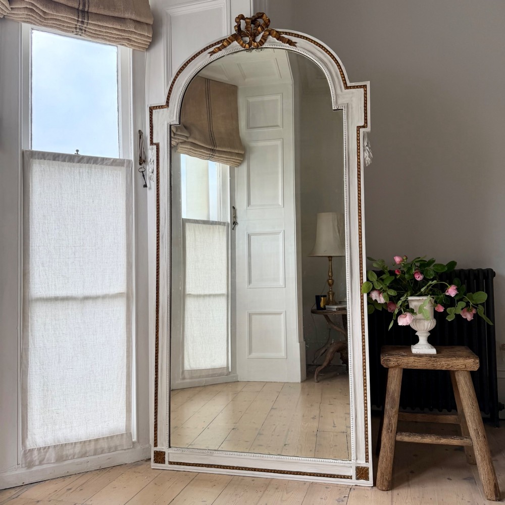 Large antique French painted leaner mirror