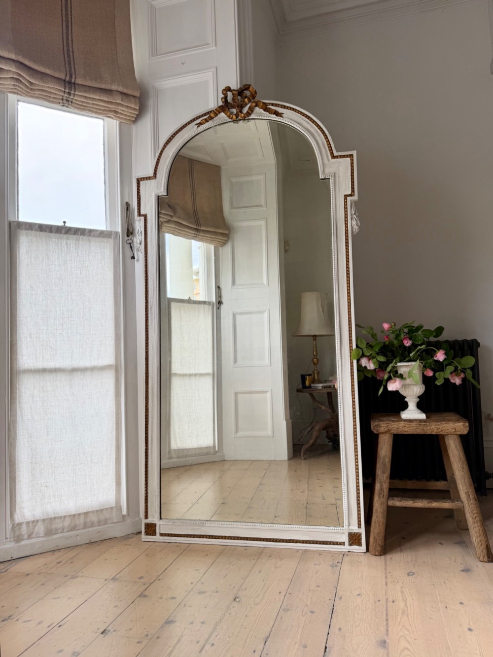 Large antique French painted leaner mirror View II