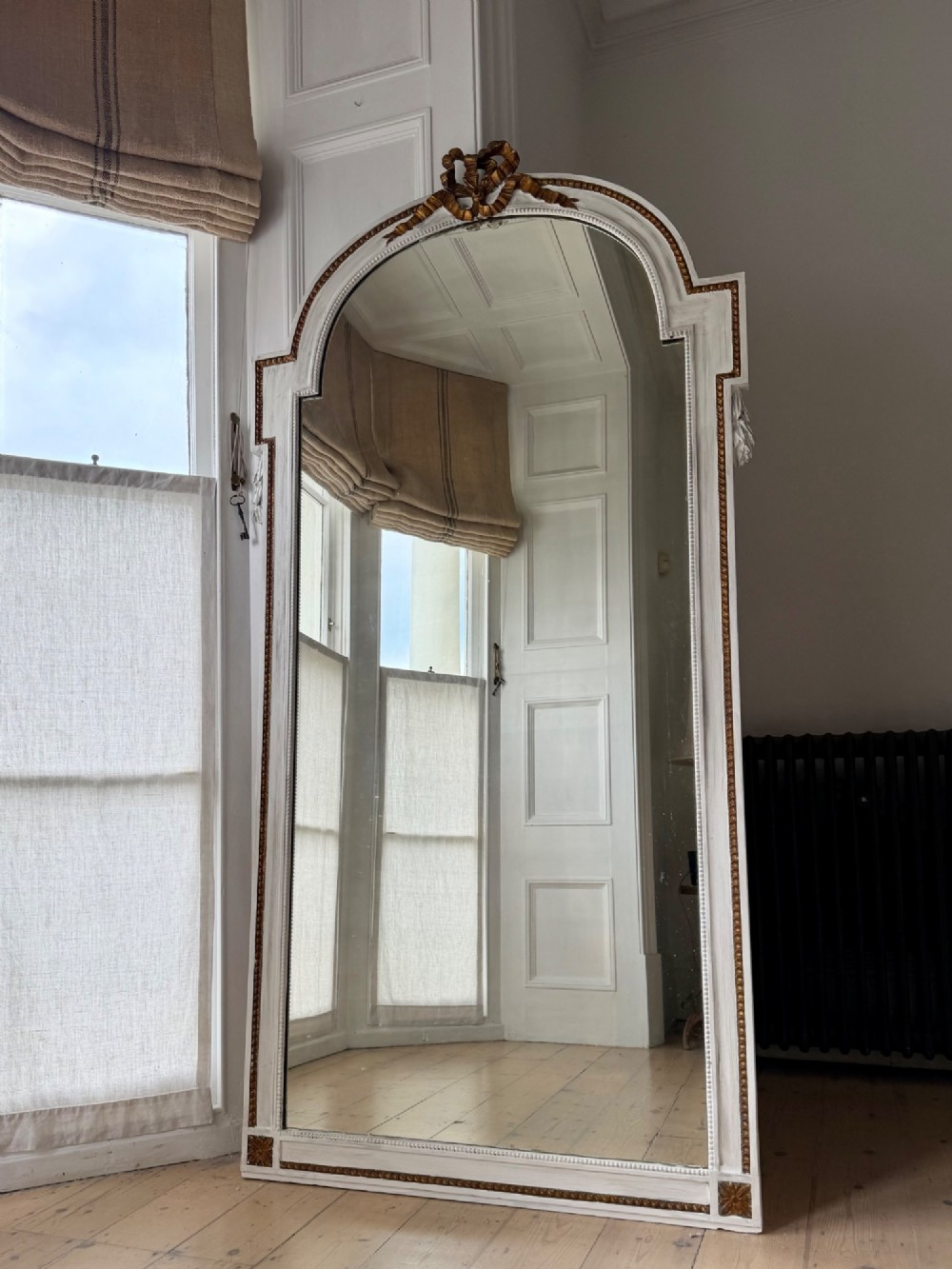 Large antique French painted leaner mirror View III