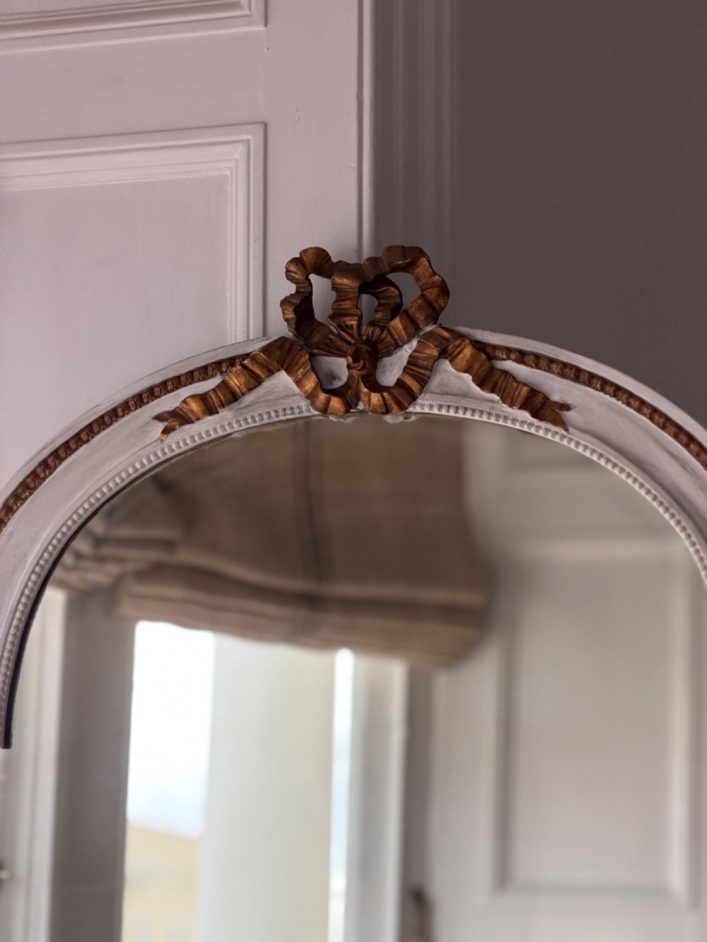 Large antique French painted leaner mirror View IV