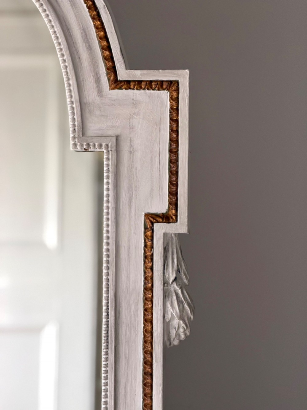 Large antique French painted leaner mirror View V