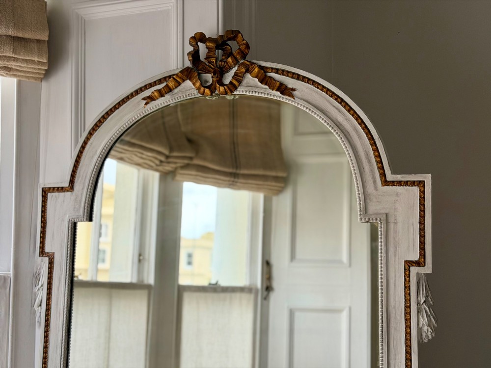 Large antique French painted leaner mirror View VII