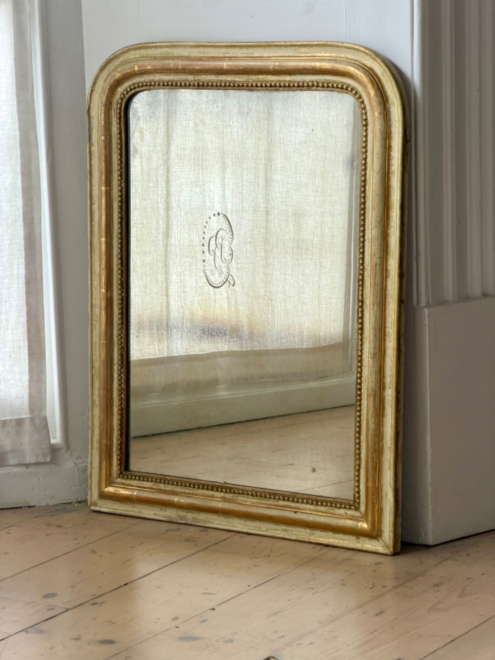 Antique French gilt and bare gesso Louis Philippe mirror c1860 View II