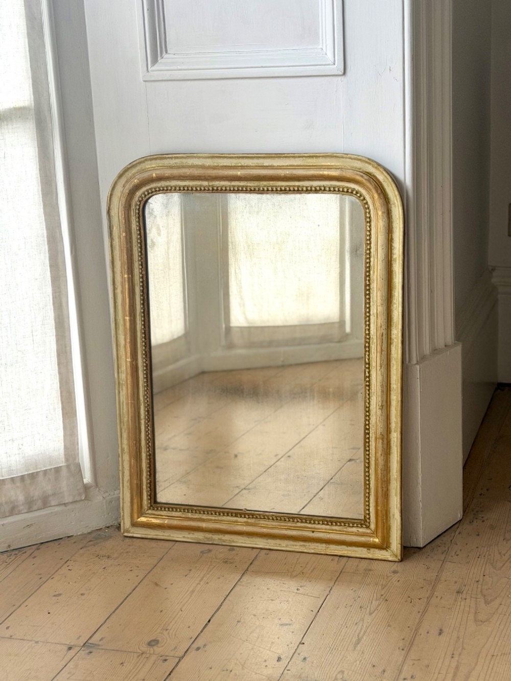 Antique French gilt and bare gesso Louis Philippe mirror c1860