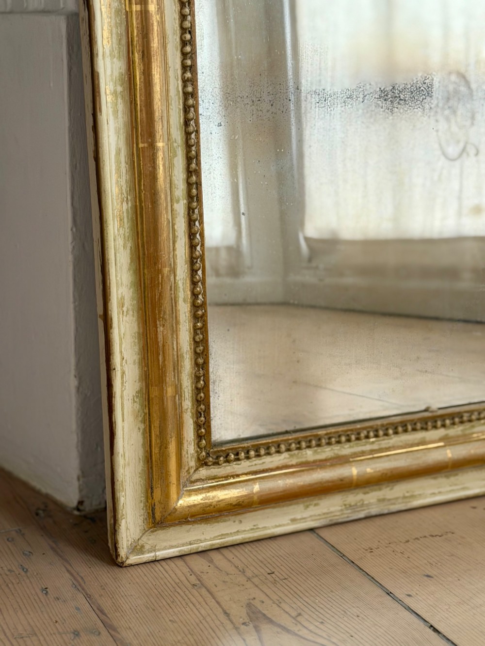 Antique French gilt and bare gesso Louis Philippe mirror c1860 View V