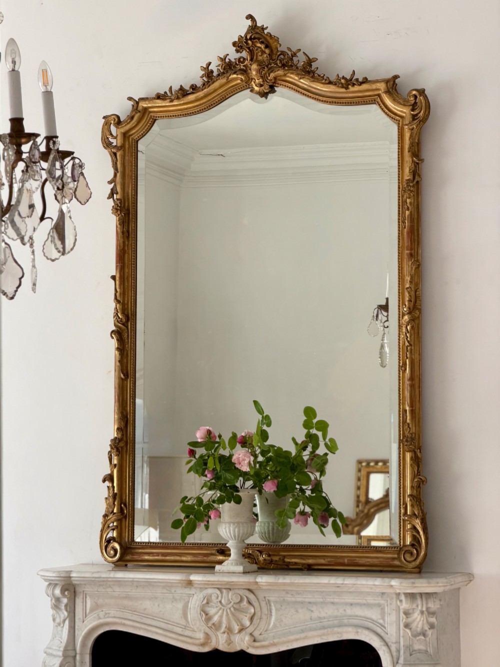 Large antique French gilt Louis XV mirror c1880 - bevelled glass