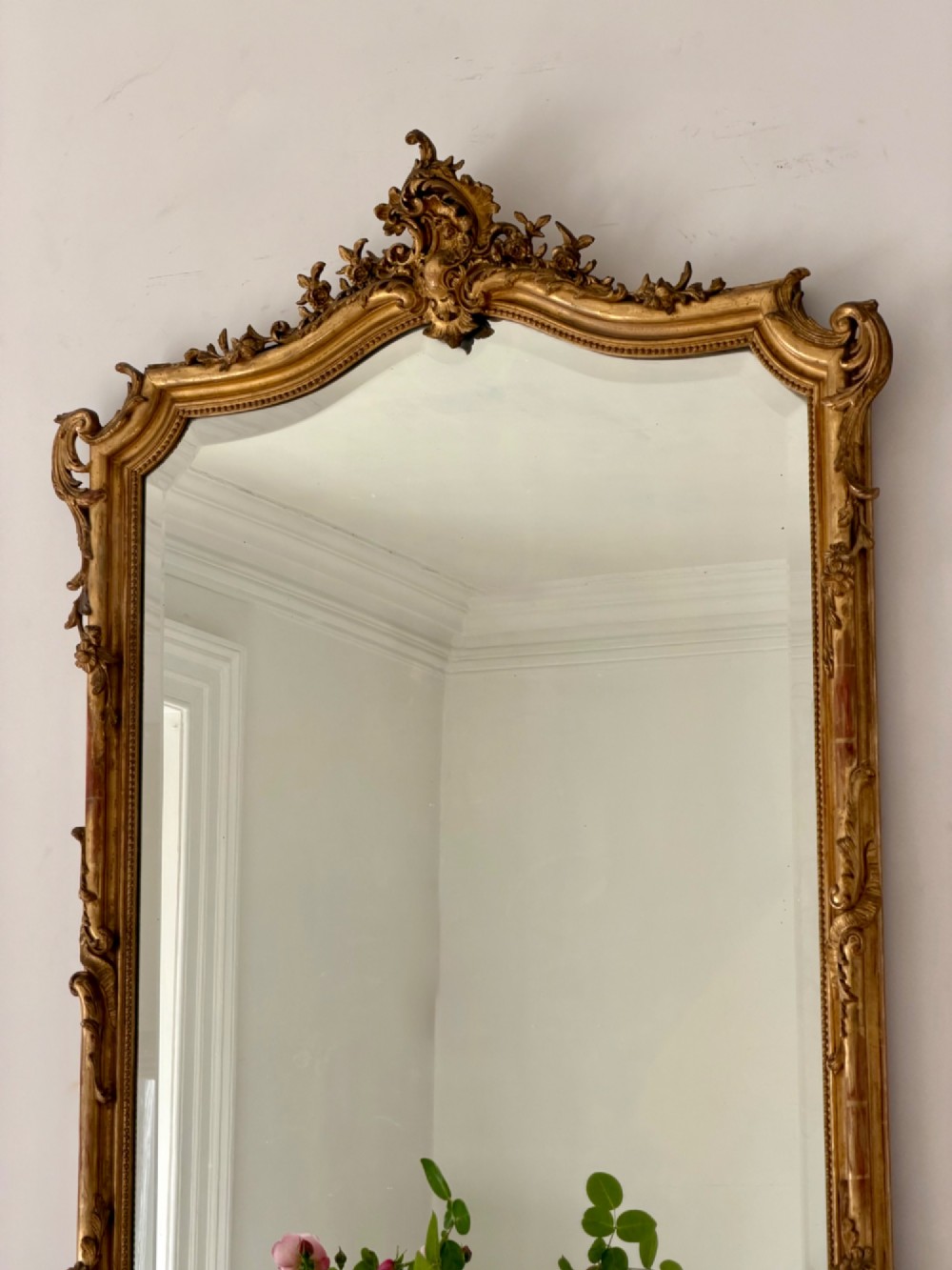 Large antique French gilt Louis XV mirror c1880 - bevelled glass View II