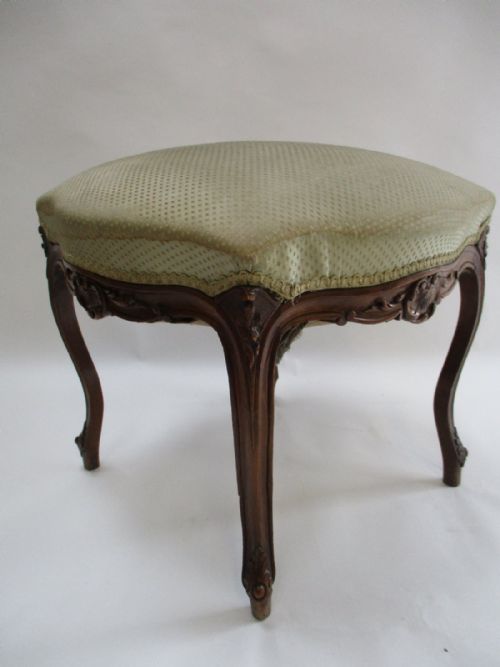 ELEGANT FRENCH DECORATIVE HAND CARVED WALNUT STOOL - ADDITIONAL PHOTO 1
