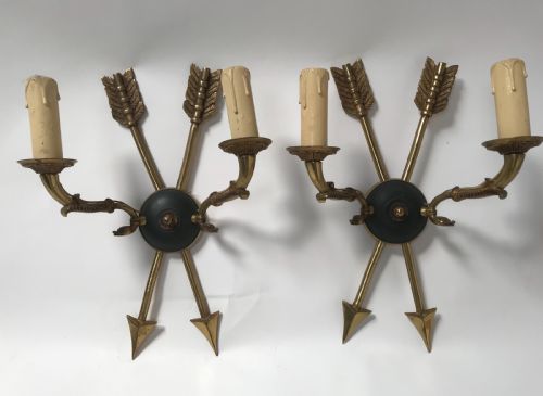 PAIR OF FRENCH BRASS WALL LIGHTS