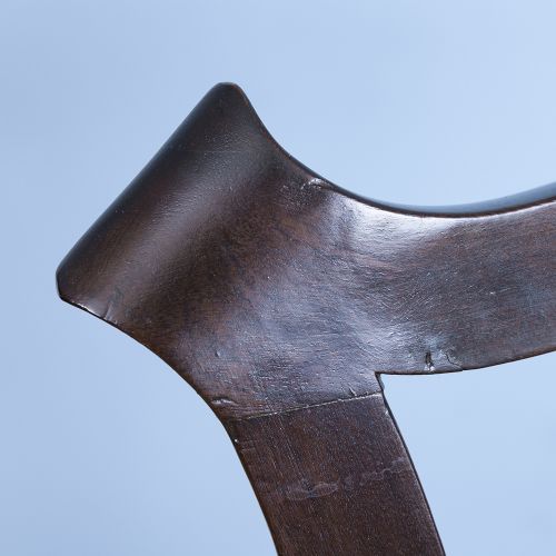 A George III laburnum armchair featuring a carved pierced back splat, swept armrests, and a rust-brown upholstered seat. View VI