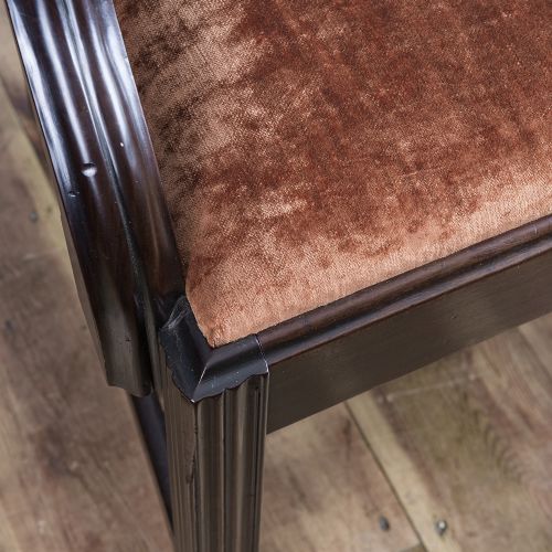 A George III laburnum armchair featuring a carved pierced back splat, swept armrests, and a rust-brown upholstered seat. View VIII