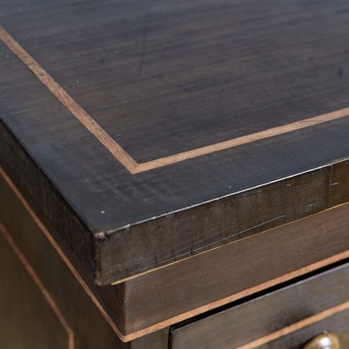 A pair of tall Victorian laburnum Wellington chests with five graduated drawers, fine string inlay, turned wooden knobs, and plinth bases. View IX
