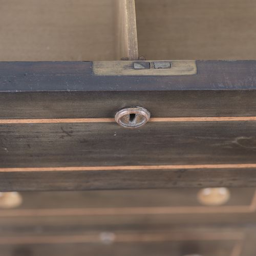 A pair of tall Victorian laburnum Wellington chests with five graduated drawers, fine string inlay, turned wooden knobs, and plinth bases. View XII