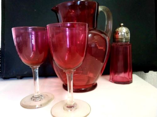 4 Pieces of Victorian Ruby/Cranberry Glass .