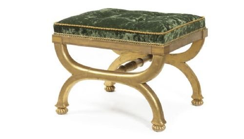 A Good Regency Giltwood X Frame Stool