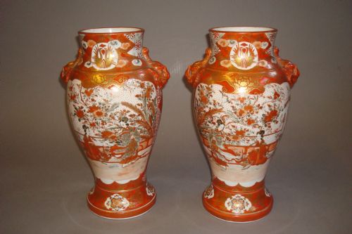 Late C19th Pair of Japanese Kutani Vases