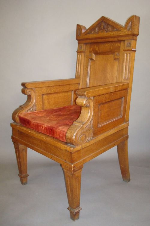 MID C19TH IMPOSING OAK THRONE CHAIR - ADDITIONAL PHOTO 1