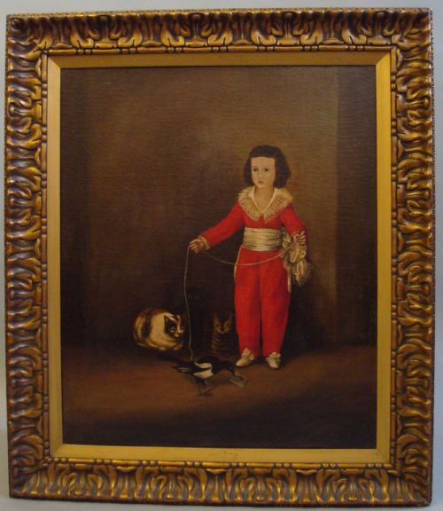 C19th Oil Painting in the Primitive Manner (Boy in Red)