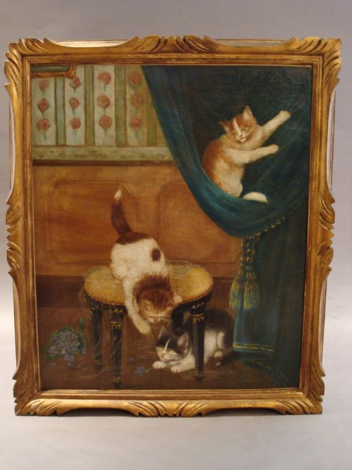 An Amusing Oil Painting of Cats
