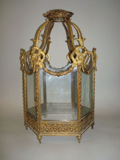 C19TH GILT BRASS HEXAGONAL HANGING LANTERN - ADDITIONAL PHOTO 2