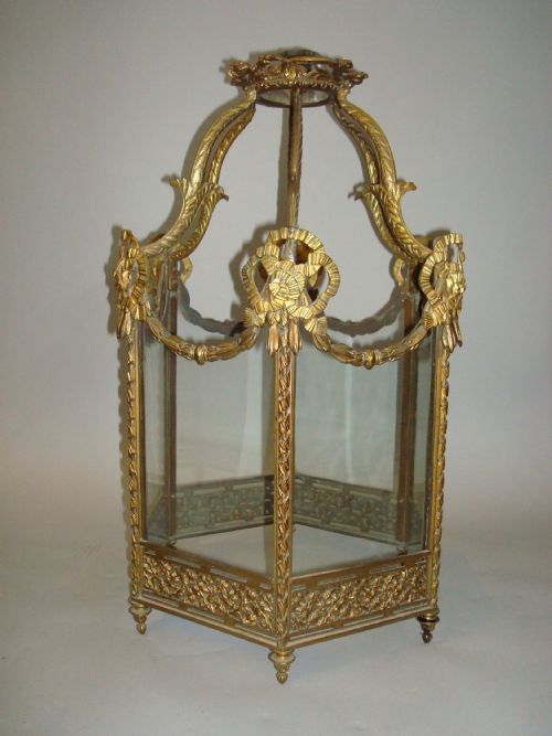 C19TH GILT BRASS HEXAGONAL HANGING LANTERN - ADDITIONAL PHOTO 3