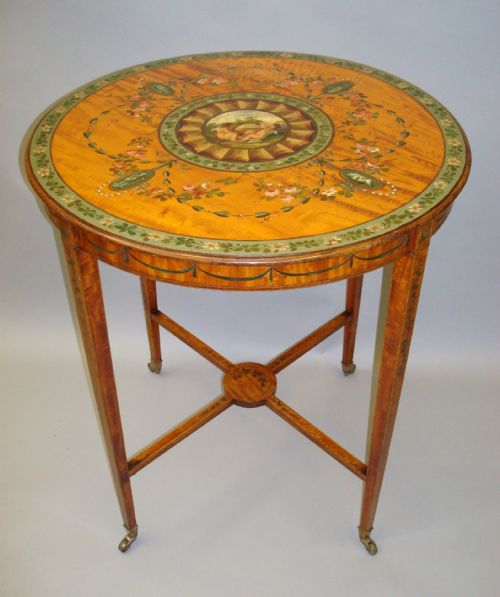 C19th Sheraton Style Decorated Satinwood Centre/occasional Table