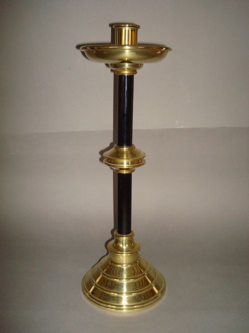 A C19TH PAIR OF CANDLESTICKS OF ECCLESIASTICAL DESIGN - ADDITIONAL PHOTO 2