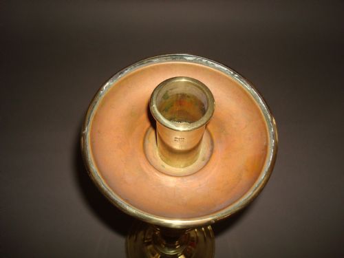 A C19TH PAIR OF CANDLESTICKS OF ECCLESIASTICAL DESIGN - ADDITIONAL PHOTO 4